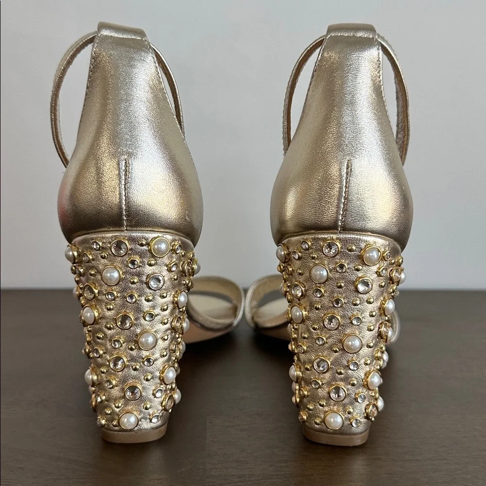 Lilly Pulitzer Amber Lynn Gold Embellished Sandal Block Heel Size 10 - Picture 6 of 13